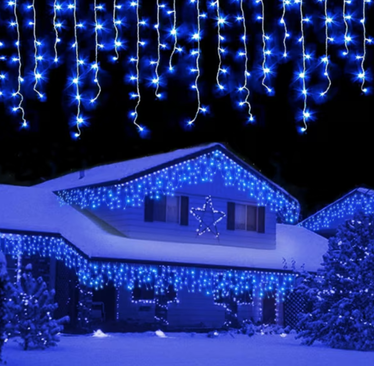 Instalatie de Craciun 1500 17 tip FRANJURI de 12 metri 300 LED ALBASTRA